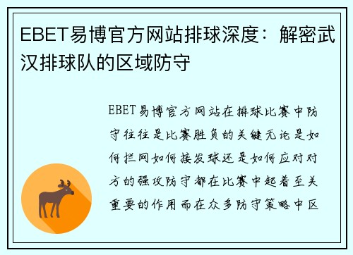 EBET易博官方网站排球深度：解密武汉排球队的区域防守